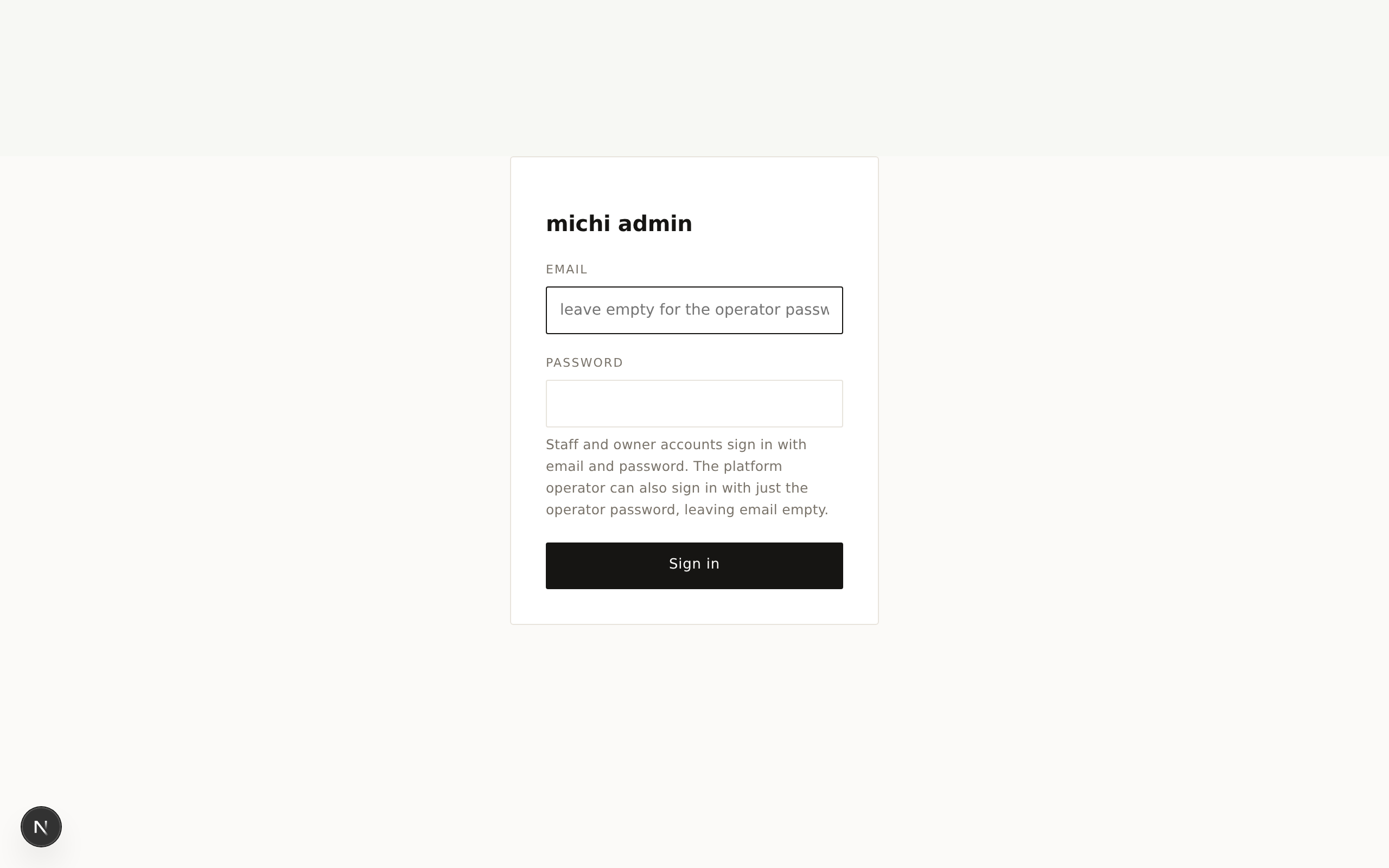 The admin sign-in