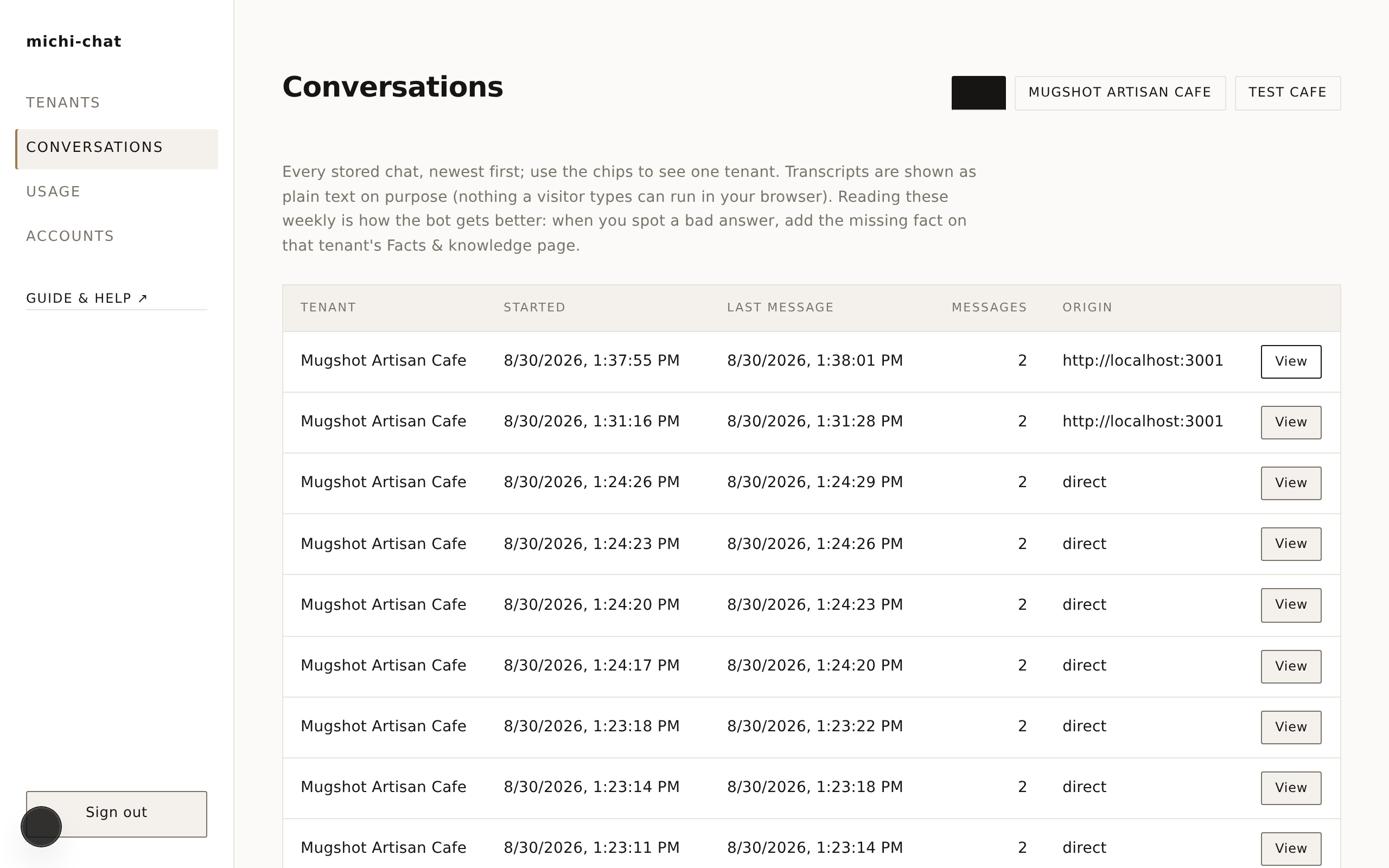 A single conversation transcript
