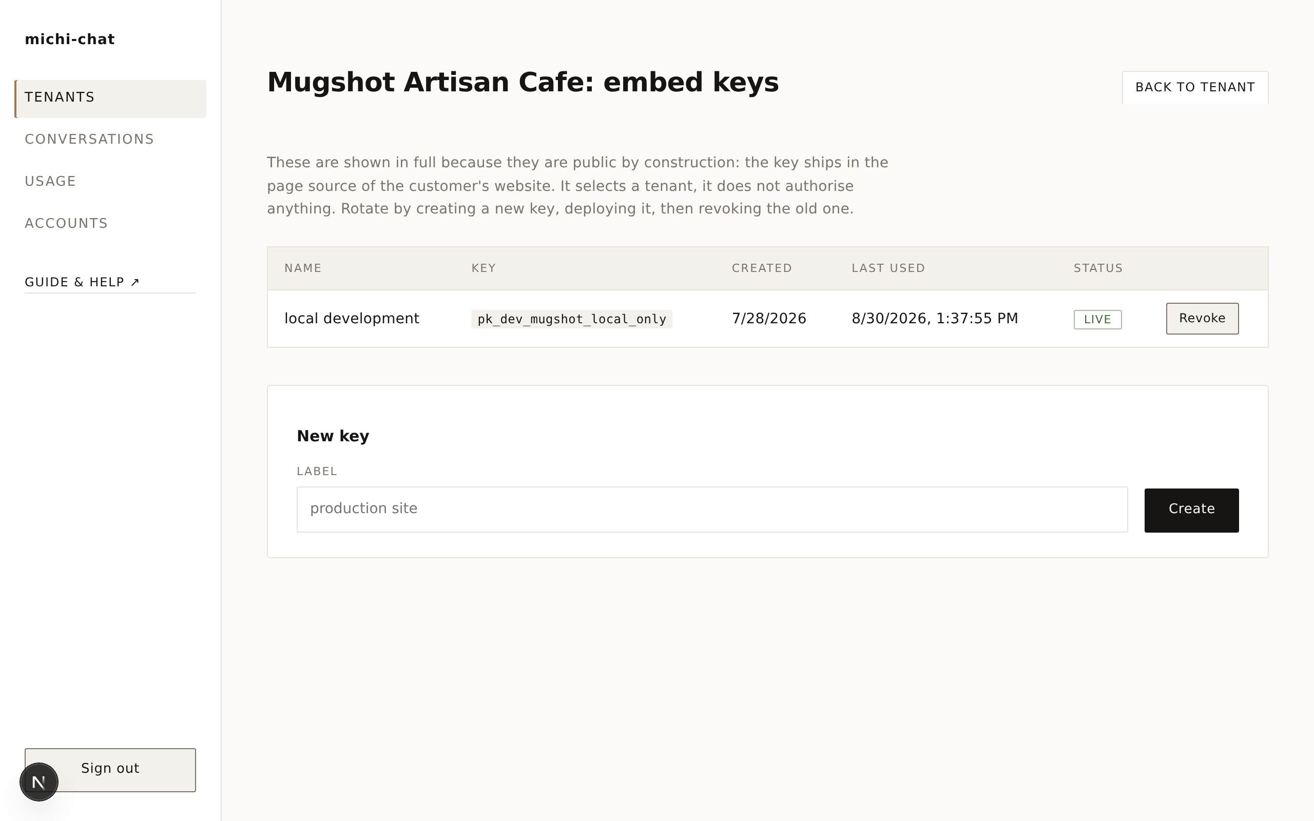 The embed keys page
